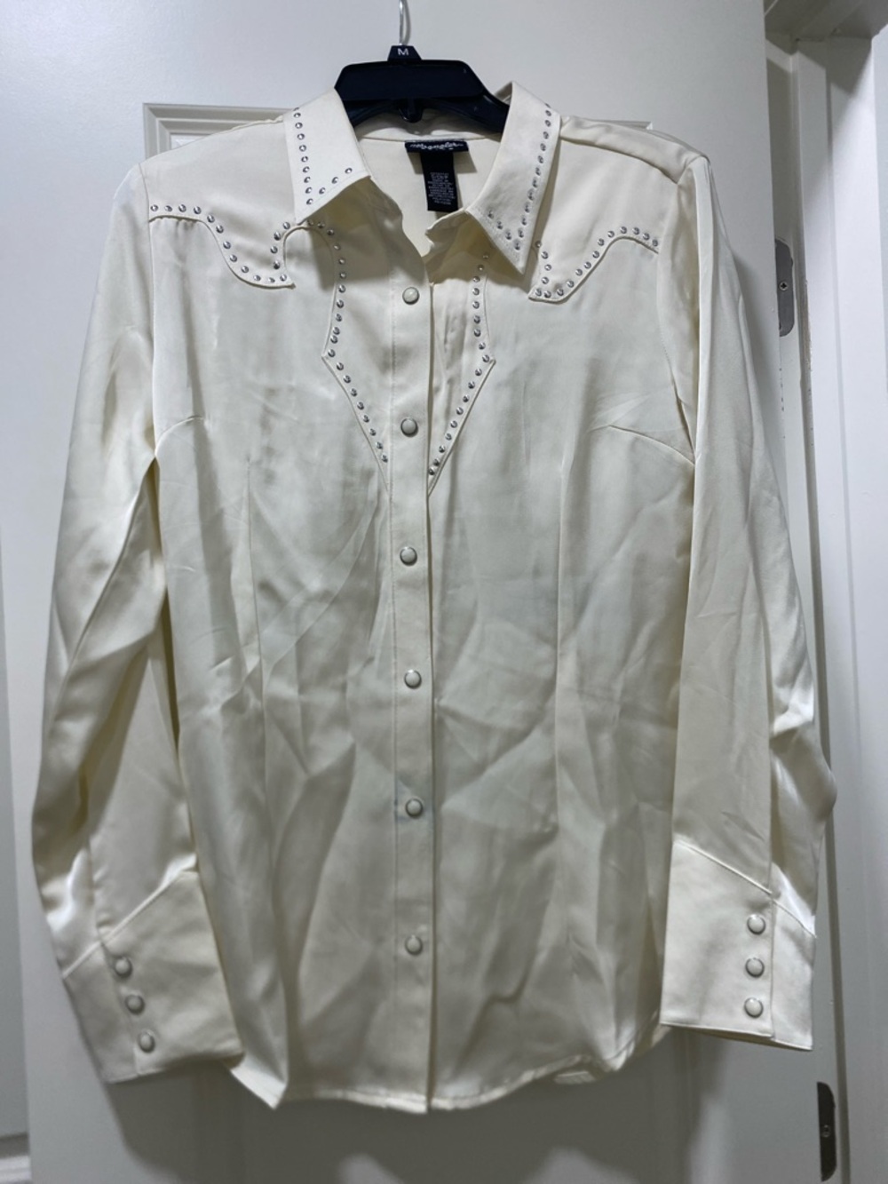 Cream Western-Style Stud-Trim Dress Shirt